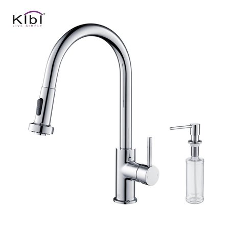 KIBI Casa Single Handle Pull Down Kitchen Sink Faucet with Soap Dispenser C-KKF2002CH-KSD100CH